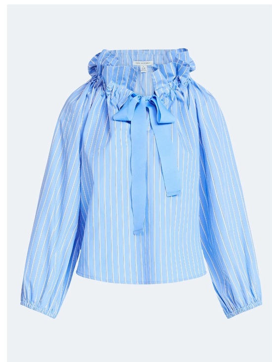 Free Assembly Tops - Free Assembly Ruffle Tie Neck Cotton Top with Long Puff Sleeve NWT